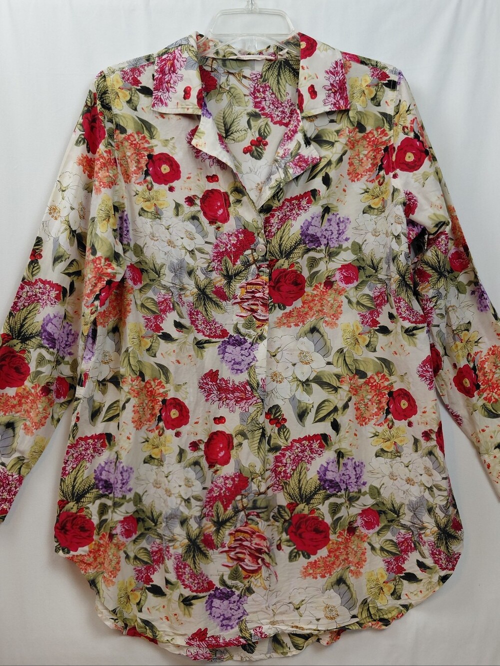Soft Surroundings Cotton Silk Blend Popover Blouse Women's Size Large Floral